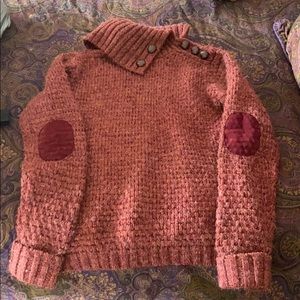 Burgundy Turtleneck Knot Sweater w/ Elbow Patches